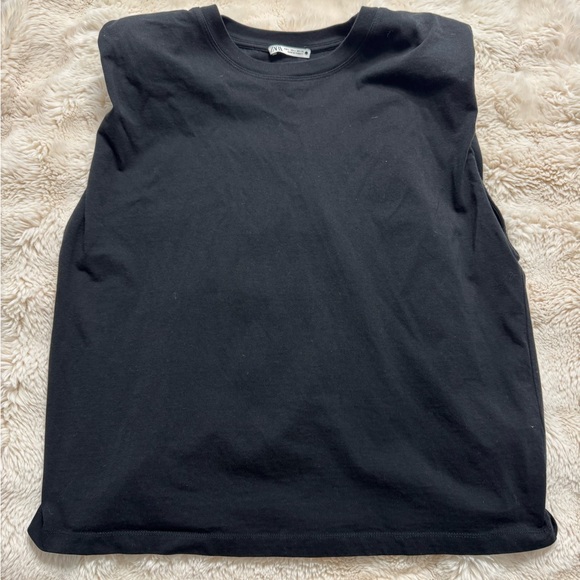Zara Tops - NWOT Zara Black Cotton Sleeveless Crewneck Tank Top with Shoulder Pads in L